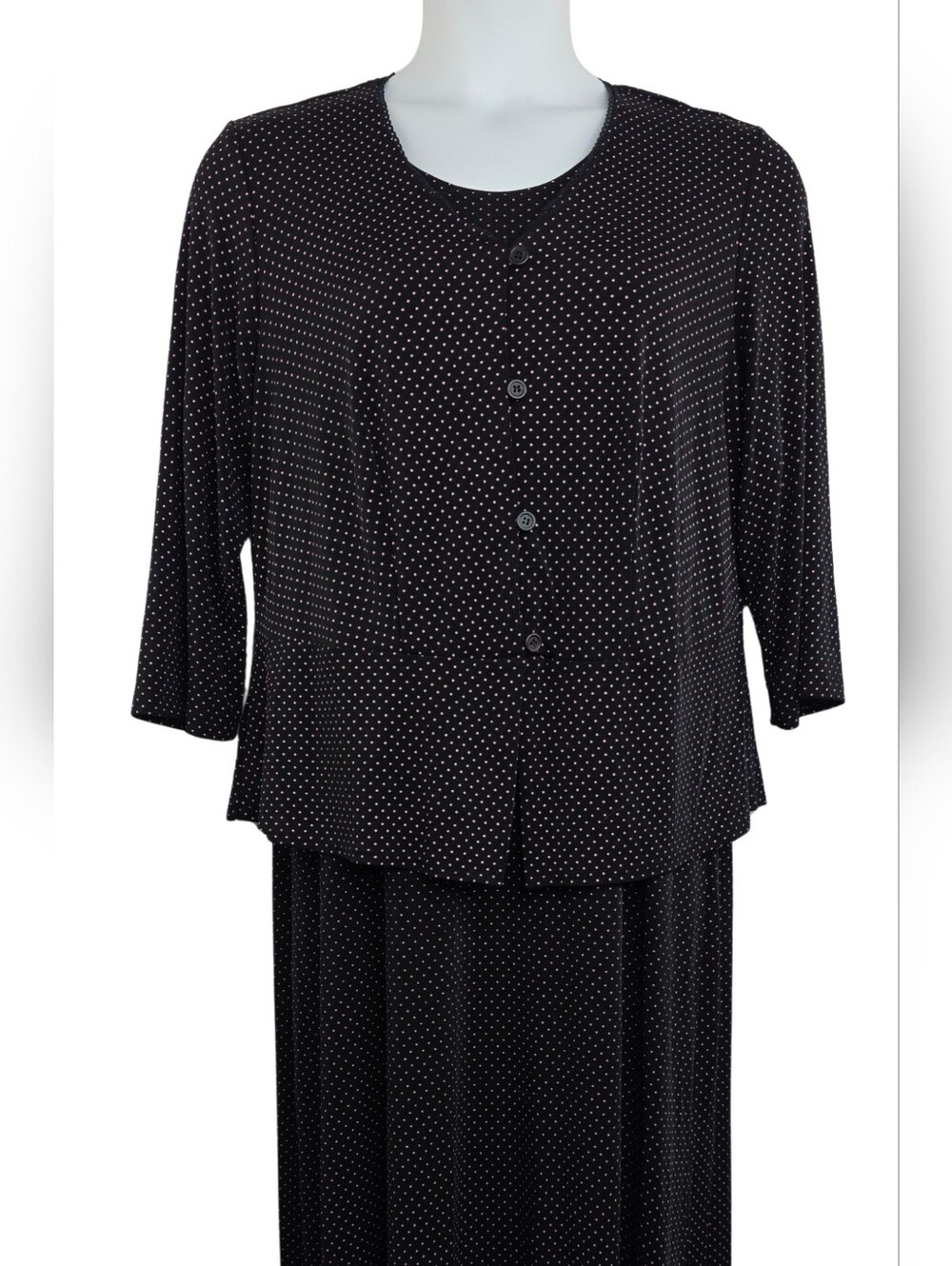Vtg NY Collection Set Size 0X Black W/Pink Polka Dots Dress + Jacket 3745-CV